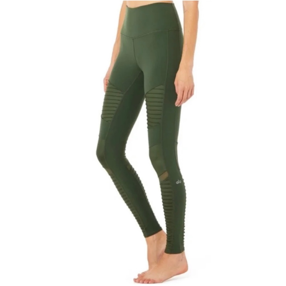 ALO Yoga Olive Green High Rise Moto Style Leggings Full Length Womens Size M